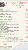 Cuppa Cheer Tea Room Gift Shop menu