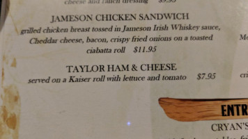 Cryan's Tavern menu