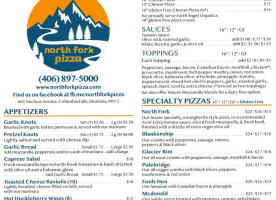 North Fork Pizza menu