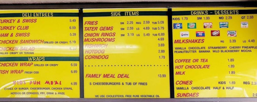 Zips Family Drive In menu