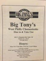 Big Tony's West Philly Cheesesteaks menu