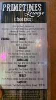 Prime Times Lounge And Food Court menu