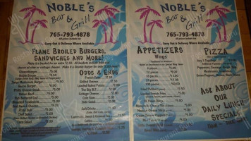 Noble's Grill menu