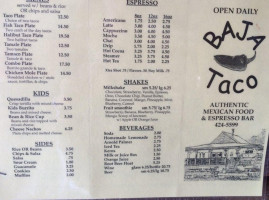 Baja Taco menu