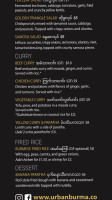 Urban Burma menu