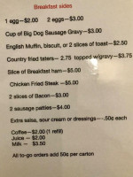 Big Dog Saloon menu