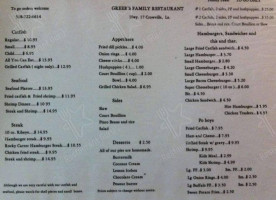 Greers Family menu