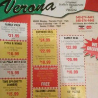 Verona's Pizzeria Italian menu