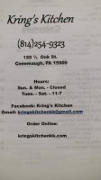 Kring's Kitchen menu