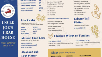 Uncle Joe's Crab House menu