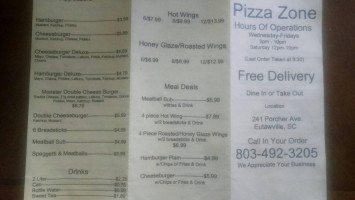 Pizza Zone menu