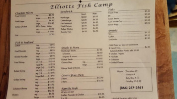Elliott's Fish Camp menu