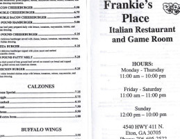 Frankie's Place Italian Gameroom menu