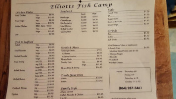 Elliott's Fish Camp menu