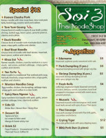 Soi 3 Thai Noodle Shop menu