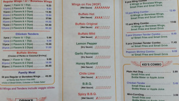 Wings On Fire menu