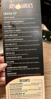 Joey Garlic’s Manchester menu