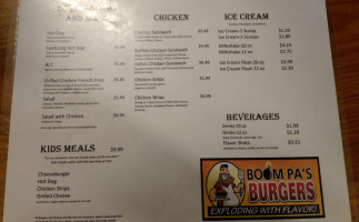 Boompa's Burgers menu