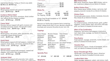 Red Barn Pizza More menu