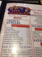 Bebo's Cafe menu