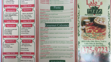 Lalo's Pizza Take Out menu