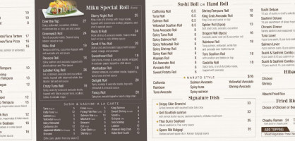 Miku Sushi Bar Restaurant menu