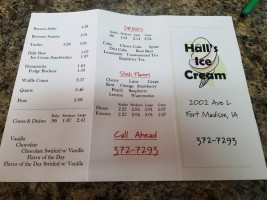 Hall's Ice Cream menu