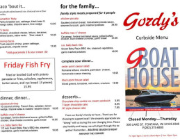Gordy's Boat House menu
