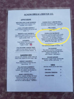 Acadia Lobster Bbq Co. menu