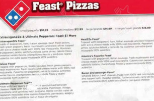 Dominos Pizza menu