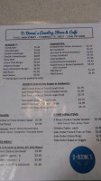 D. Boones Country Store Cafe menu