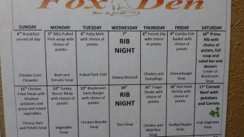 The Fox Den Grill menu