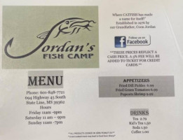 Jordan's Fish Camp menu