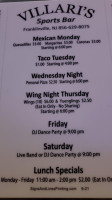 Villari's Franklinville menu