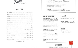 Kender Sisters Kitchen Coffee menu