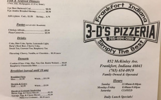 3-d's Pizzeria menu