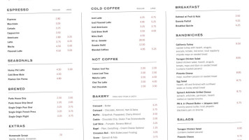 Parks Coffee Roastery Cafe menu