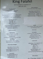 Juans King Falafel menu