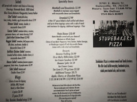 Studebakers Pizza menu