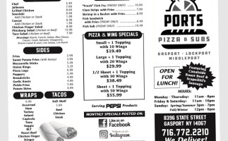 Ports Pizza Subs menu