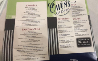 Owen's Cafe Grill menu