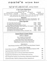 Rosie's Wine menu