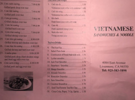 Vietnamese Sandwiches Noodles menu
