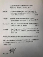 Stoney Ridge Inn menu