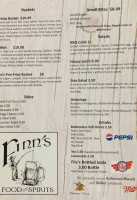 Finn's Food Spirits menu