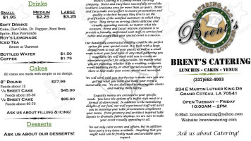 Brent's Catering (big Hill Cafe Brent's) menu