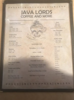 Java Lords Coffee menu