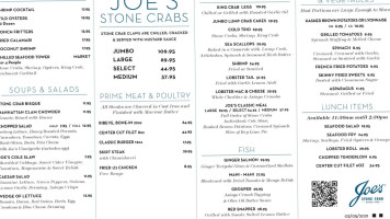 Joe's Stone Crab menu