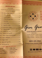 Gin Gins Chinese menu