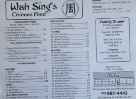 Wah Sings Chinese Food menu